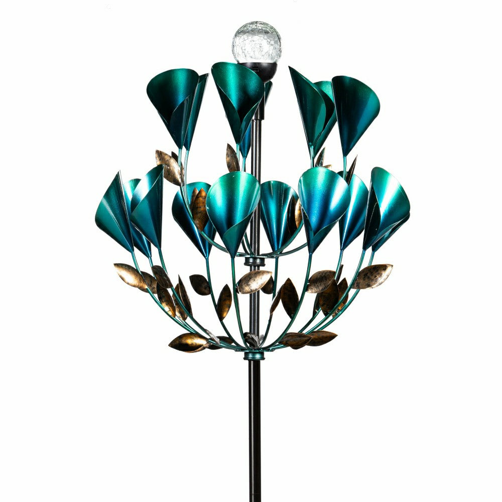 Solar Metal Wind Spinner, Blue Butterfly & Flowers, 74"H | Plow & Hearth