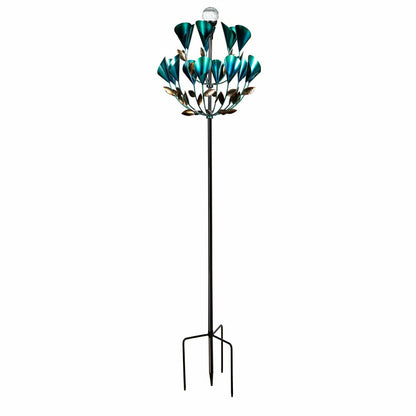 Solar Metal Wind Spinner, Blue Butterfly & Flowers, 74"H | Plow & Hearth