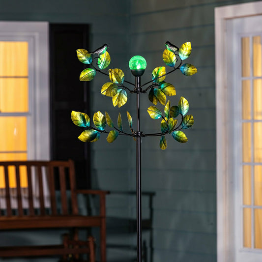 Bird and Leaves Solar Wind Spinner 80"H | Plow & Hearth