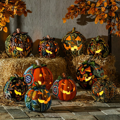 Floral Burst Ceramic Talavera Pumpkin, Small | Plow & Hearth