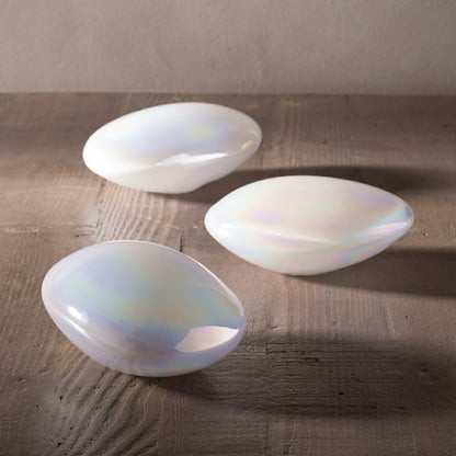 Organic Shaped Iridescent Glass Stones, Set of 3, White | Plow & Hearth