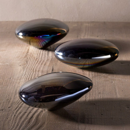 Organic Shaped Iridescent Glass Stones, Set of 3, Gray | Plow & Hearth