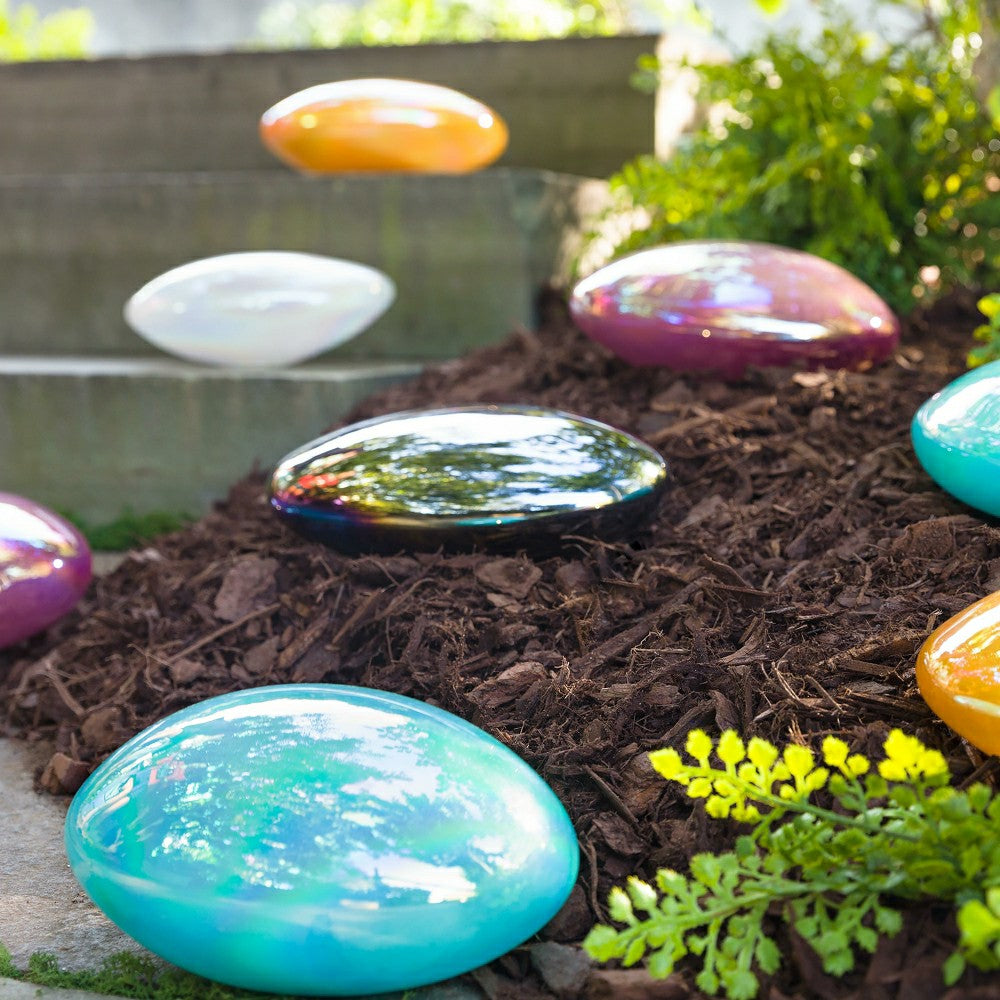 Organic Shaped Iridescent Glass Stones, Set of 3, Gray | Plow & Hearth