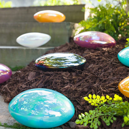 Organic Shaped Iridescent Glass Stones, Set of 3, Gray | Plow & Hearth