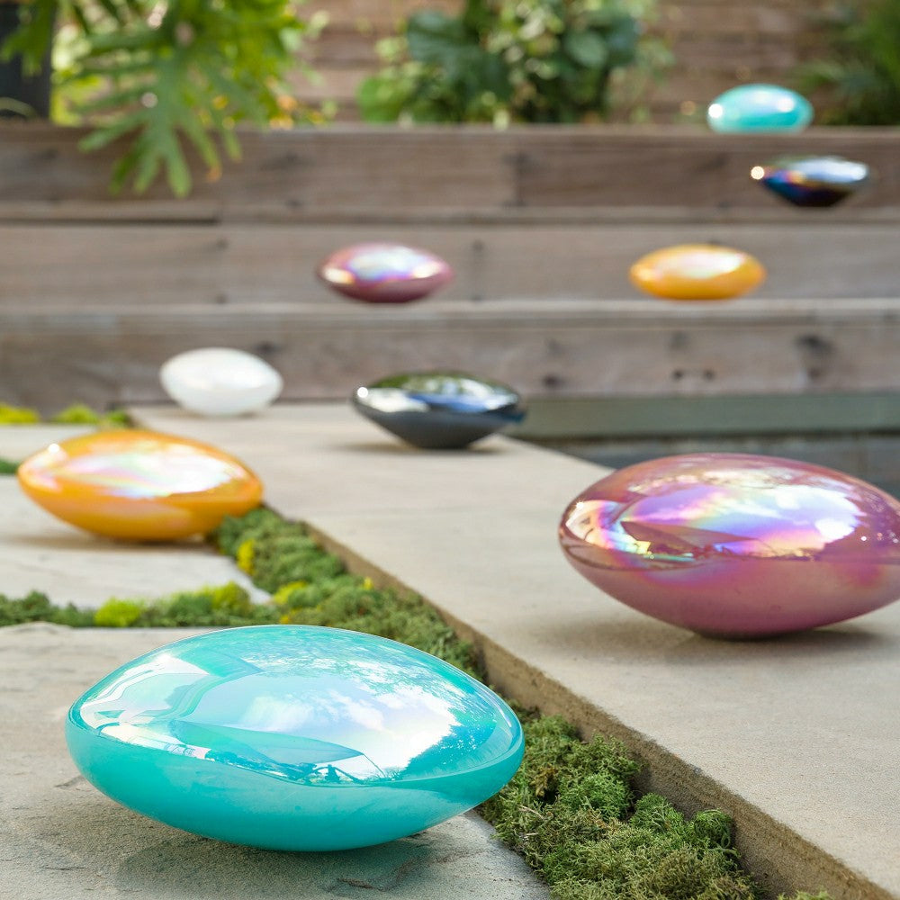 Organic Shaped Iridescent Glass Stones, Set of 3, Gray | Plow & Hearth