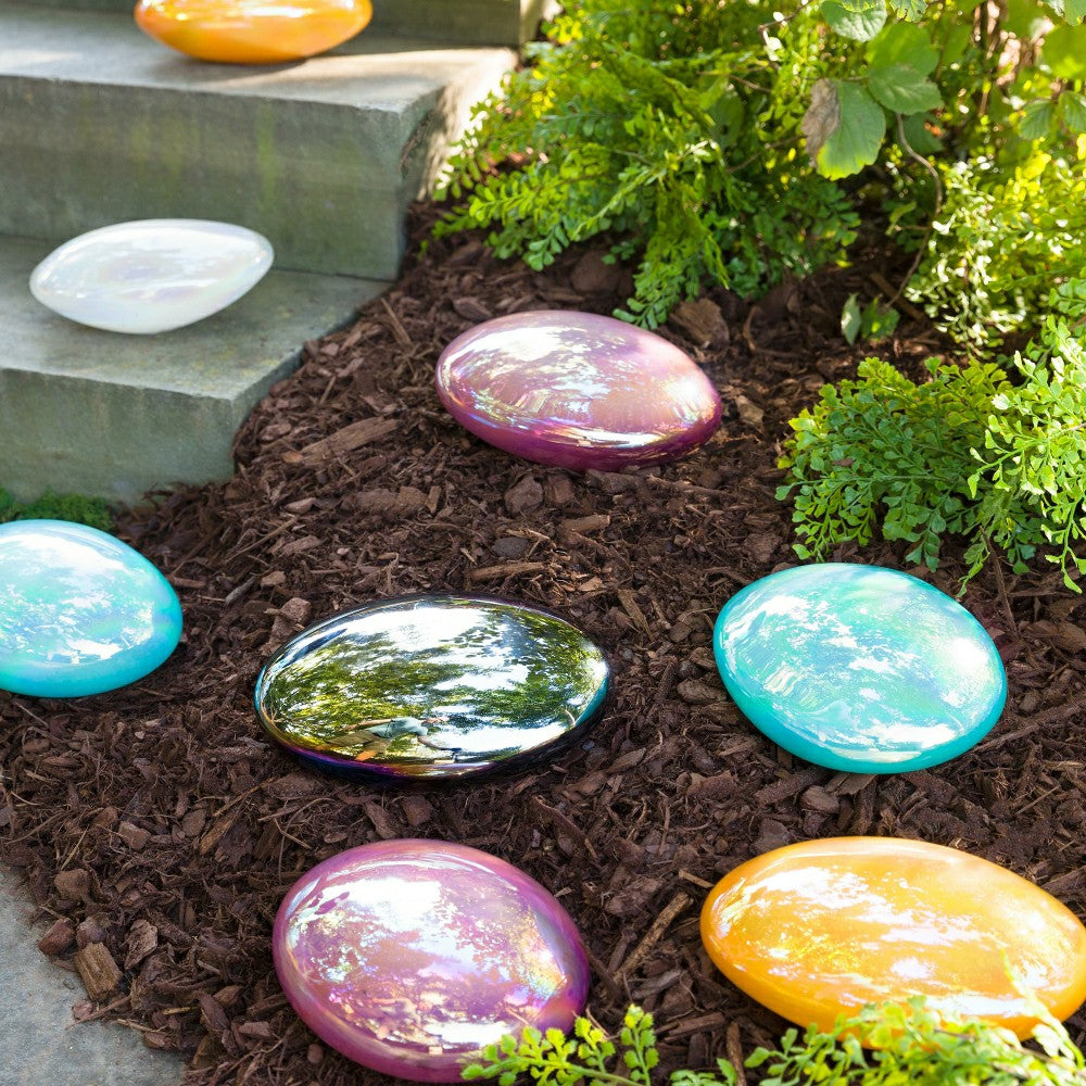 Organic Shaped Iridescent Glass Stones, Set of 3, Gray | Plow & Hearth