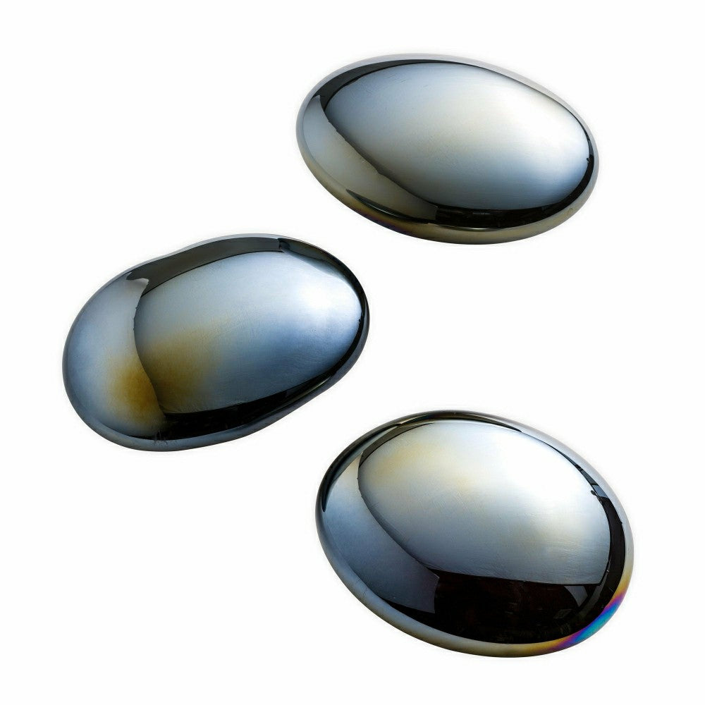 Organic Shaped Iridescent Glass Stones, Set of 3, Gray | Plow & Hearth