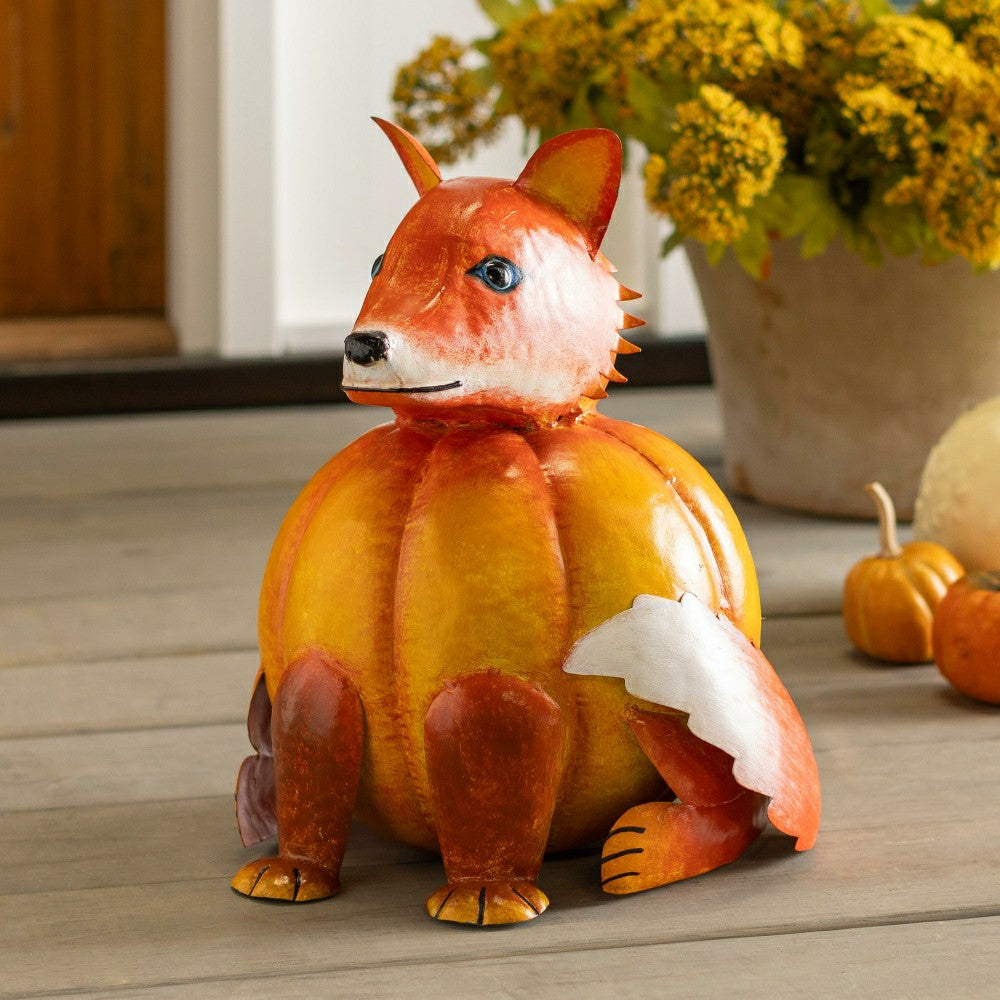 Metal Fox in Pumpkin Costume Statue | Plow & Hearth