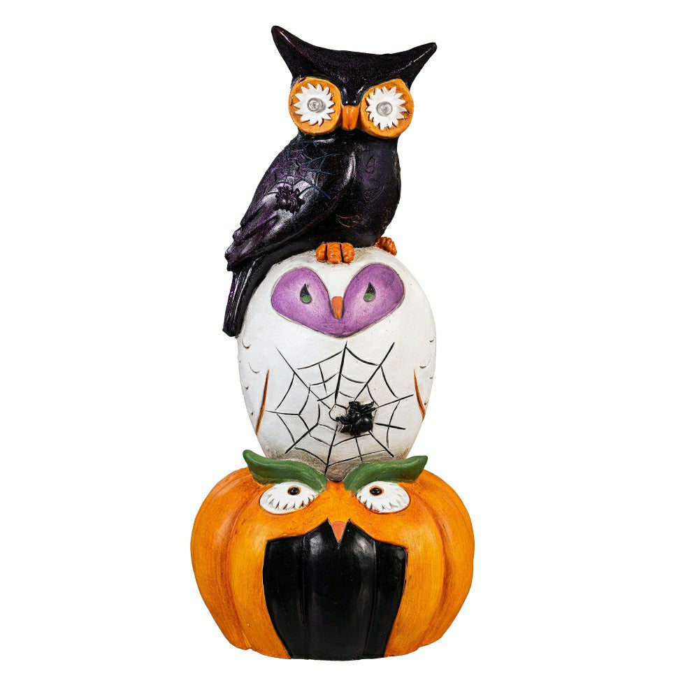 Stacked Owl and Jack O'Lantern Pumpkin LED Statue, 24"H | Plow & Hearth
