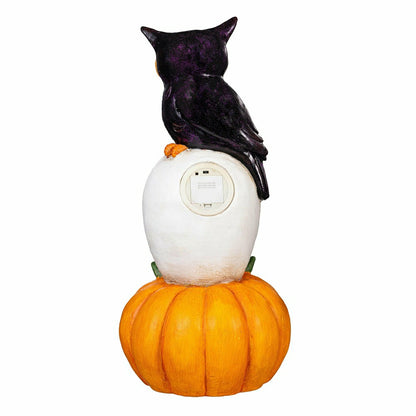 Stacked Owl and Jack O'Lantern Pumpkin LED Statue, 24"H | Plow & Hearth