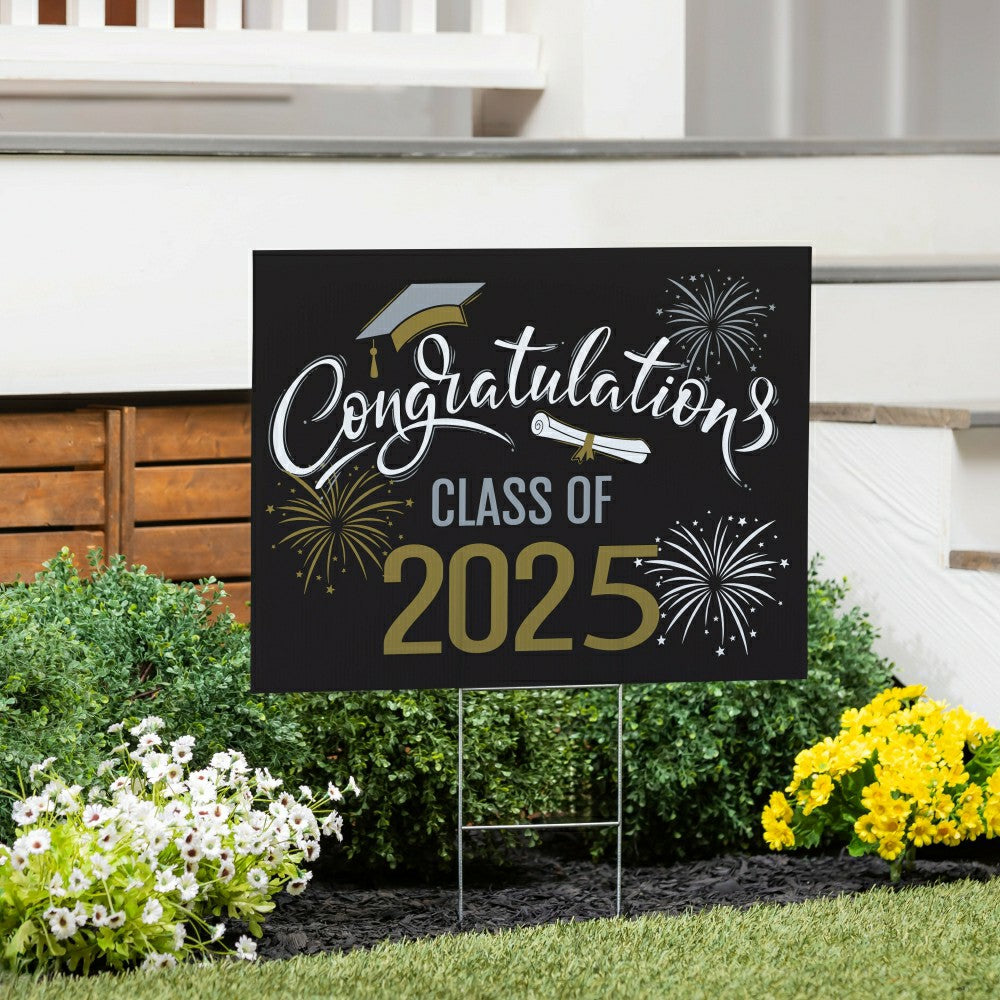 "Congrats Class of 2025" Graduation Coroplast Yard Sign with H-Stake | Plow & Hearth