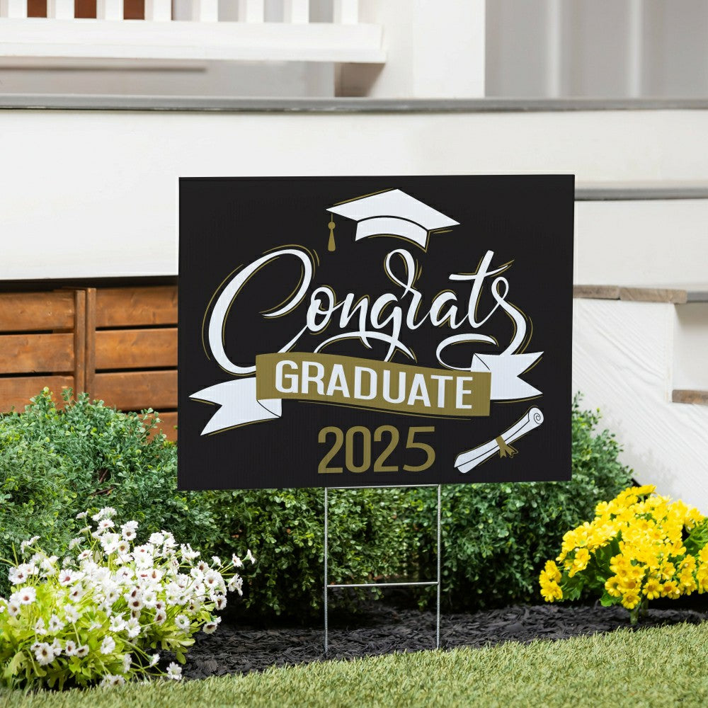 Congrats Graduate 2025 Coroplast Yard Sign with H-Stake | Plow & Hearth