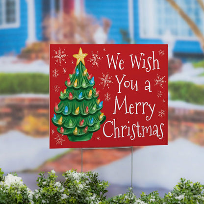 Christmas Tree COROPLAST Yard Sign, "WE WISH YOU A MERRY CHRISTMAS", , 24"x18" | Plow & Hearth