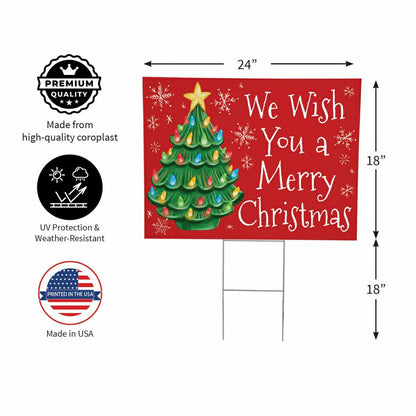 Christmas Tree COROPLAST Yard Sign, "WE WISH YOU A MERRY CHRISTMAS", , 24"x18" | Plow & Hearth