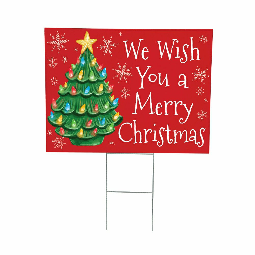 Christmas Tree COROPLAST Yard Sign, "WE WISH YOU A MERRY CHRISTMAS", , 24"x18" | Plow & Hearth