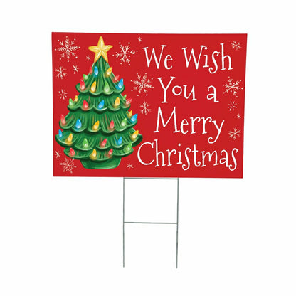 Christmas Tree COROPLAST Yard Sign, "WE WISH YOU A MERRY CHRISTMAS", , 24"x18" | Plow & Hearth