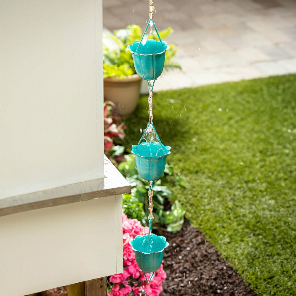 Blue Flower Cup Rain Chain | Plow & Hearth