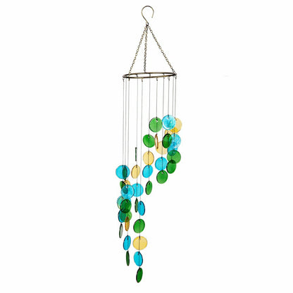 Blue Coastal Wind Chime, Glass & Metal, Hanging Circles | Plow & Hearth