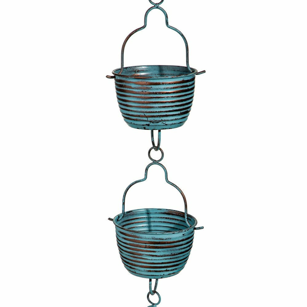 Blue Coastal Rain Chain, Blue Rustic Bucket Rain Chain, 72" H | Plow & Hearth