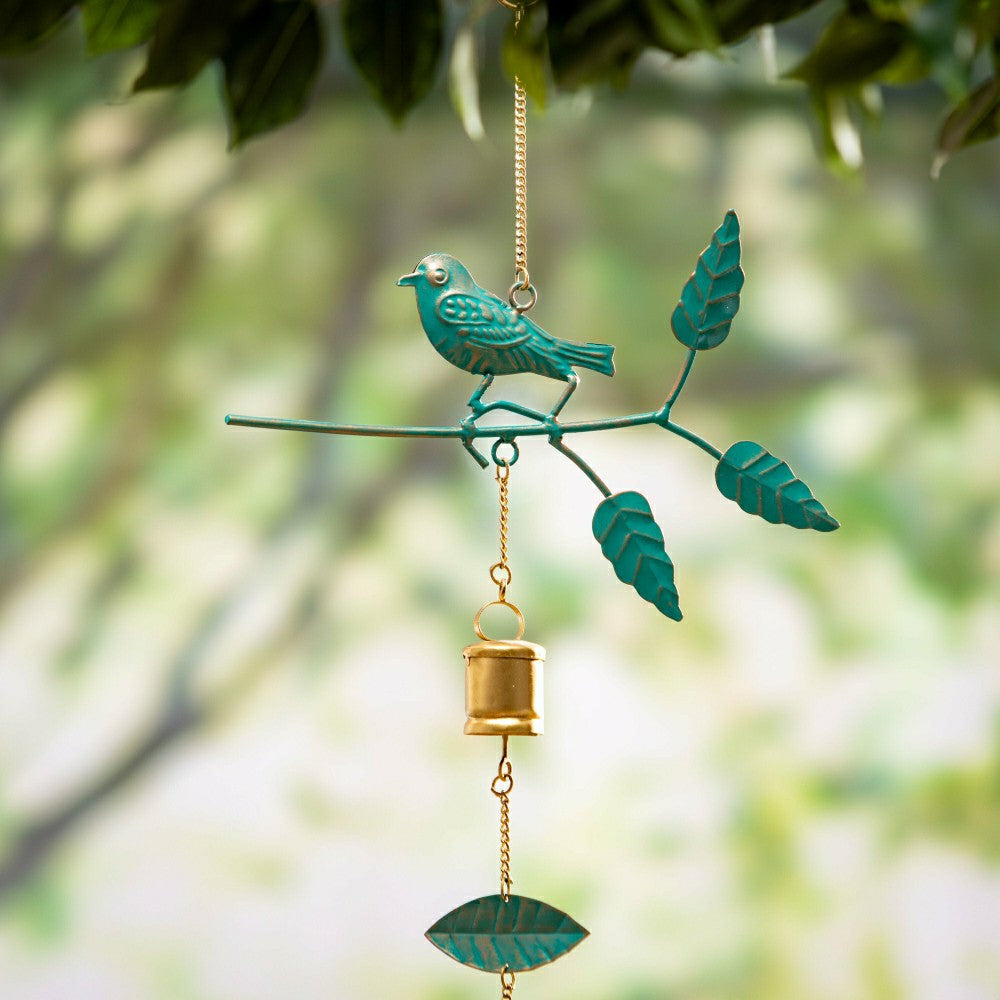 What She Shed Outdoor Hanging Décor, Metal Bird and Bell, 38" | Plow & Hearth