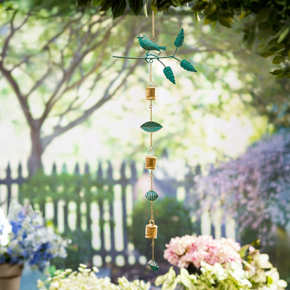 What She Shed Outdoor Hanging Décor, Metal Bird and Bell, 38" | Plow & Hearth