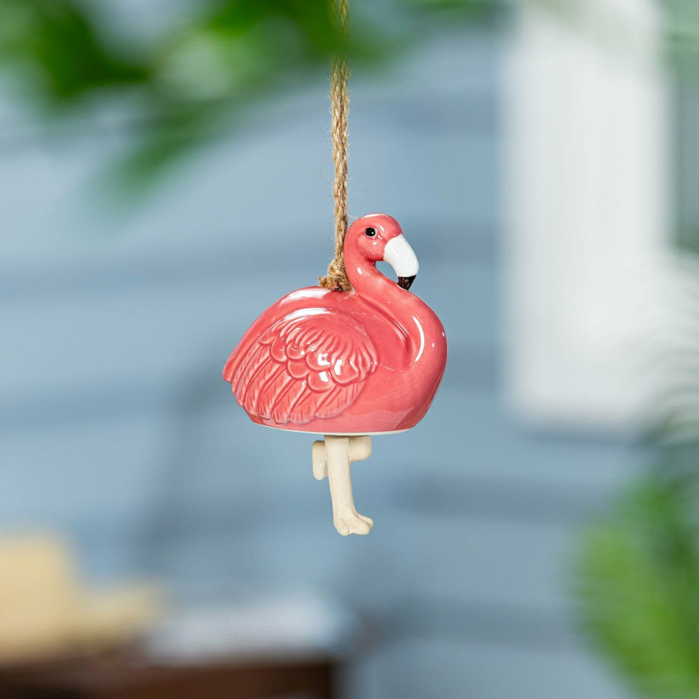 Tropical Oasis Garden Bell, Ceramic, Flamingo, 8.5" | Plow & Hearth