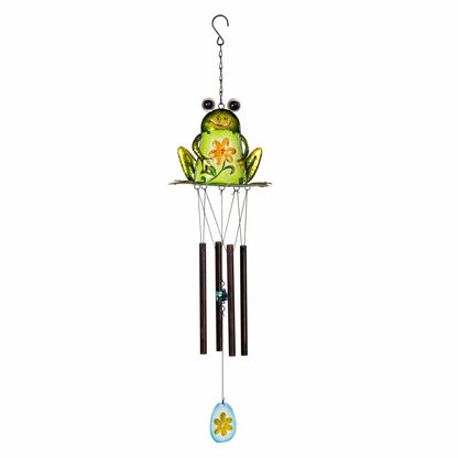 Pollinator Garden Wind Chime, Metal & Glass, Frog with Flower | Plow & Hearth