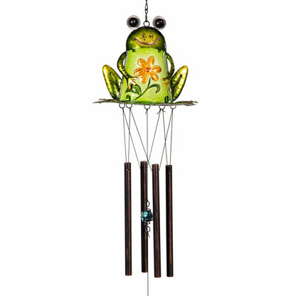Pollinator Garden Wind Chime, Metal & Glass, Frog with Flower | Plow & Hearth