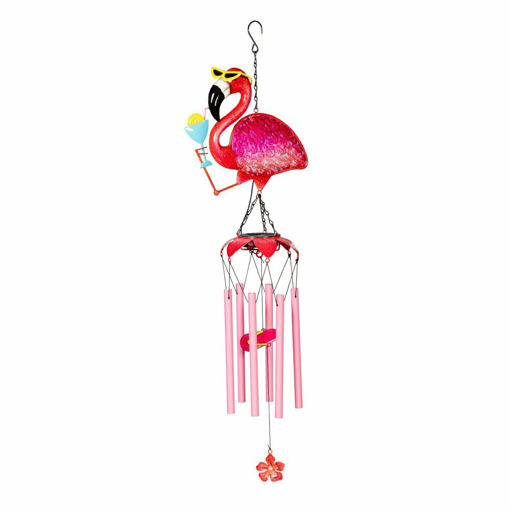 Tropical Oasis Wind Chime, Metal Flutter Flamingo, 38" | Plow & Hearth