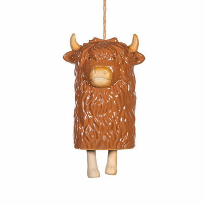 Petal & Plow Garden Bell, Ceramic, Highland Cow with Jute Rope | Plow & Hearth