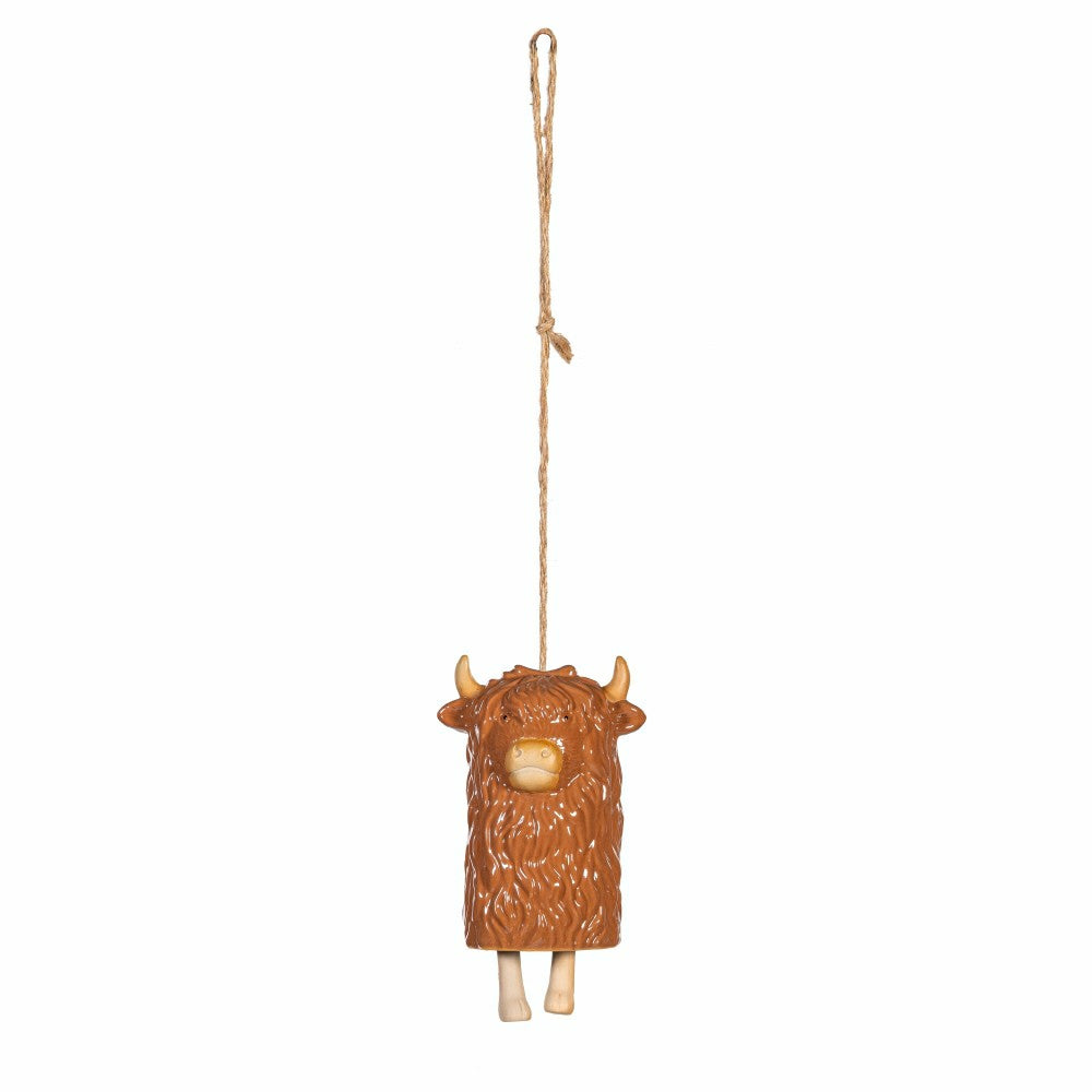 Petal & Plow Garden Bell, Ceramic, Highland Cow with Jute Rope | Plow & Hearth