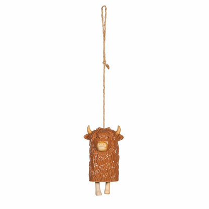 Petal & Plow Garden Bell, Ceramic, Highland Cow with Jute Rope | Plow & Hearth
