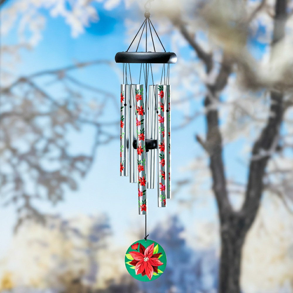 Avria Wind Chime, Printed Wind Chime, Vibrant Poinsettias, 27"H | Plow & Hearth