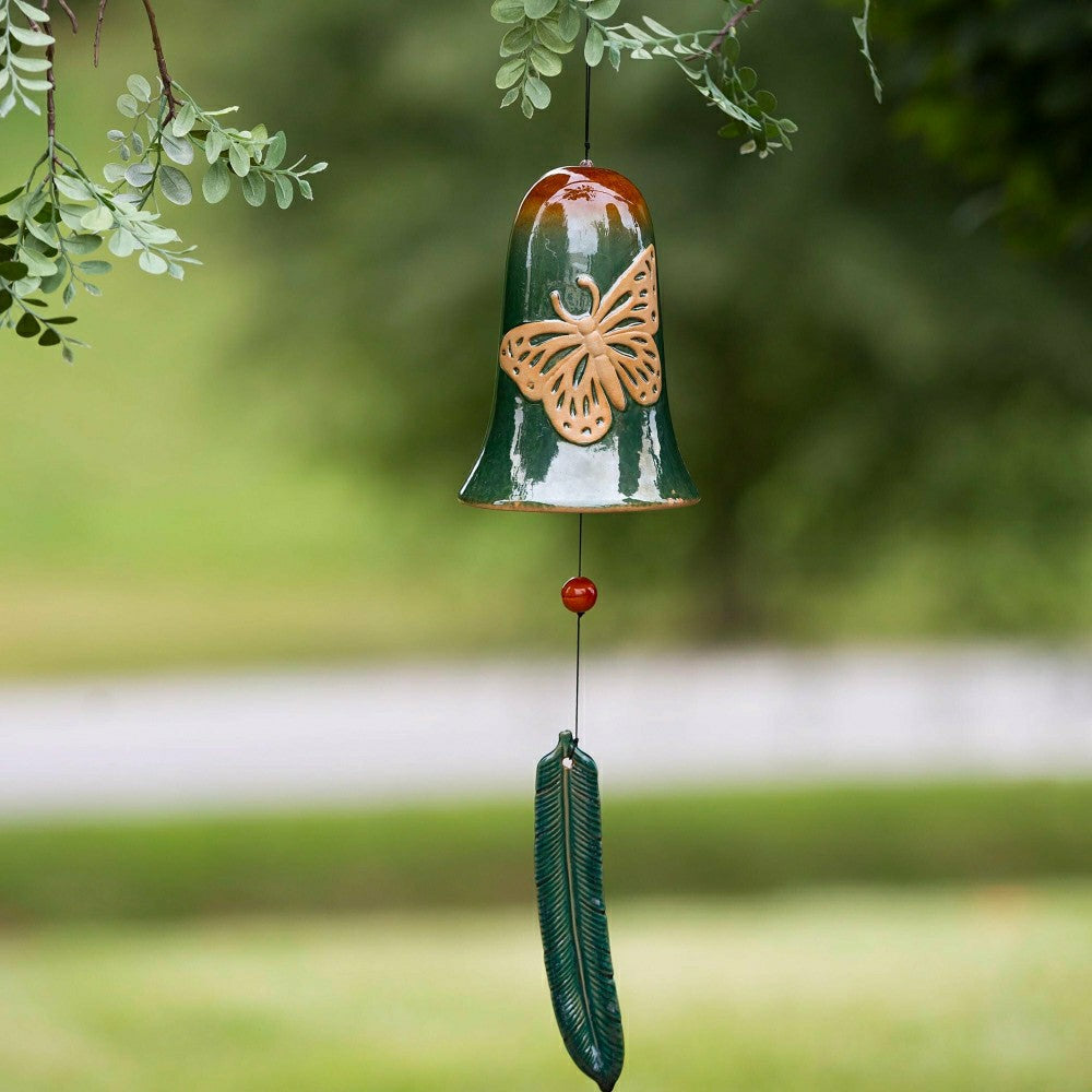 Bly-Green Porcelain Bell with Butterflies | Plow & Hearth