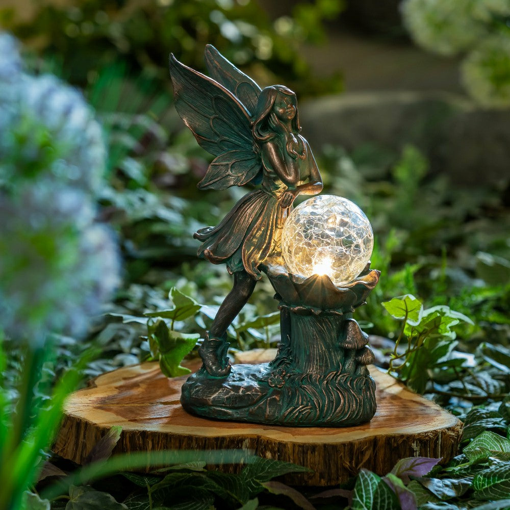 Garden Of Wonder Garden Statue, LED Fairy With Orb Statue | Plow & Hearth