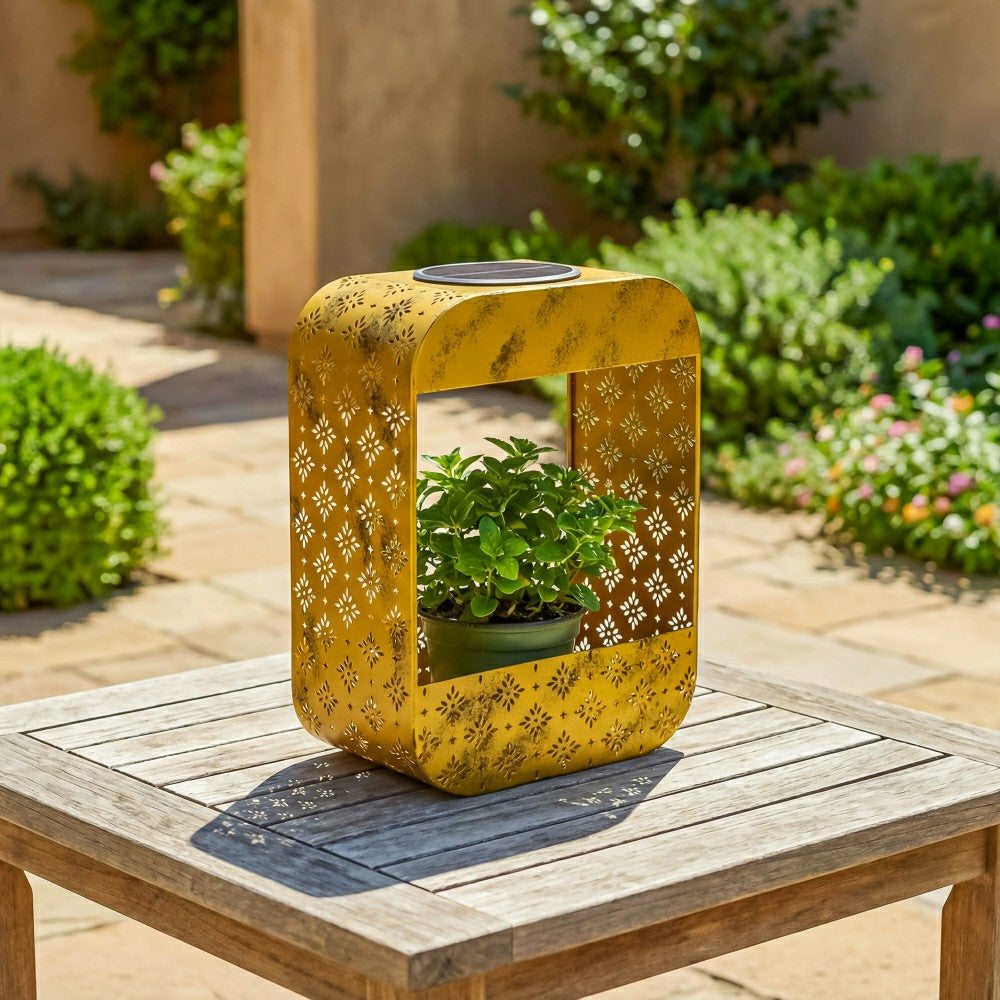 Solar Floral Planter, Gold | Plow & Hearth