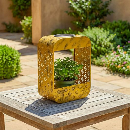 Solar Floral Planter, Gold | Plow & Hearth