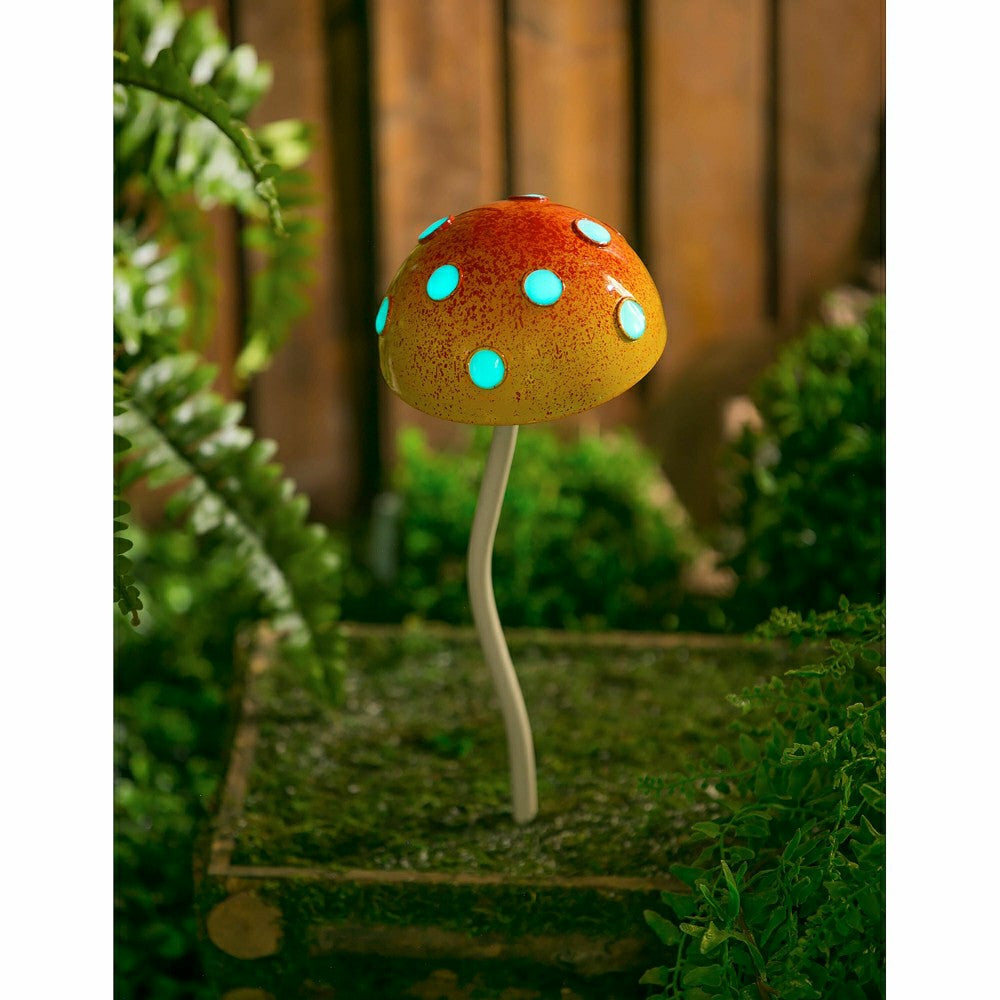 12.5"H Glow in the Dark Mushroom Plant Pick, Yellow | Plow & Hearth