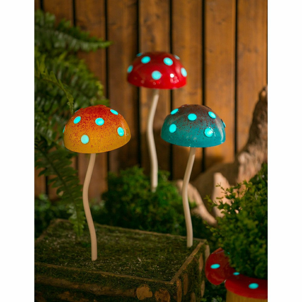 12.5"H Glow in the Dark Mushroom Plant Pick, Yellow | Plow & Hearth