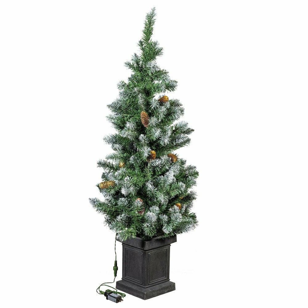 Shades of Emerald Tree Artificial LED Pine Cone in Pot, 47”H | Plow & Hearth