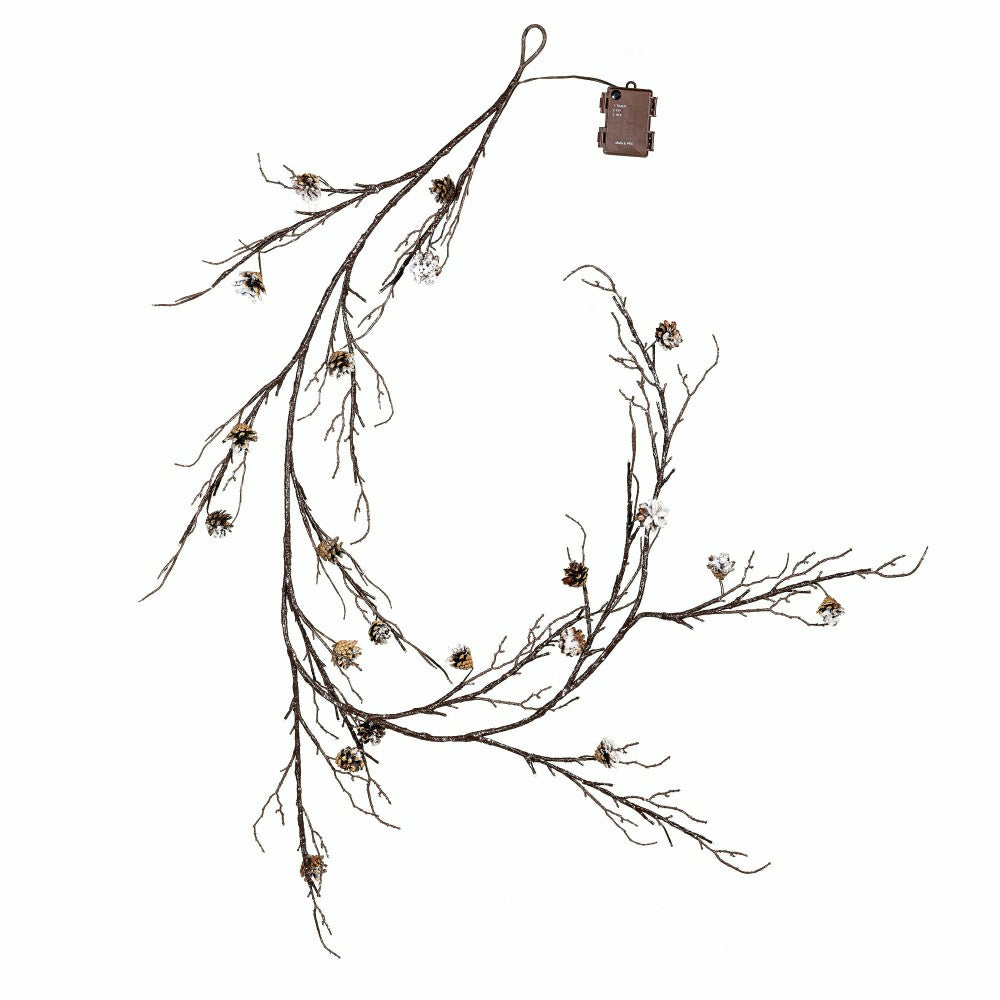 Winter Grove Garland Pine Cone Frosted LED Artificial, 72"L | Plow & Hearth
