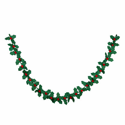 Holiday Poinsettia Garland Holly and Berries Fabric, 75"L | Plow & Hearth