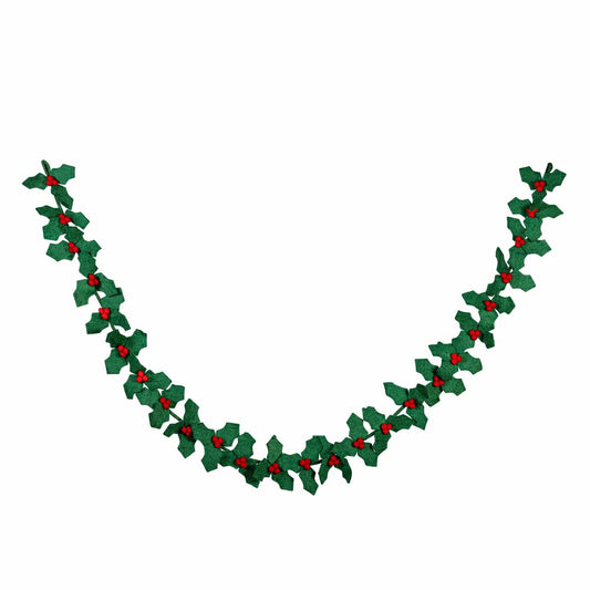 Holiday Poinsettia Garland Holly and Berries Fabric, 75"L | Plow & Hearth