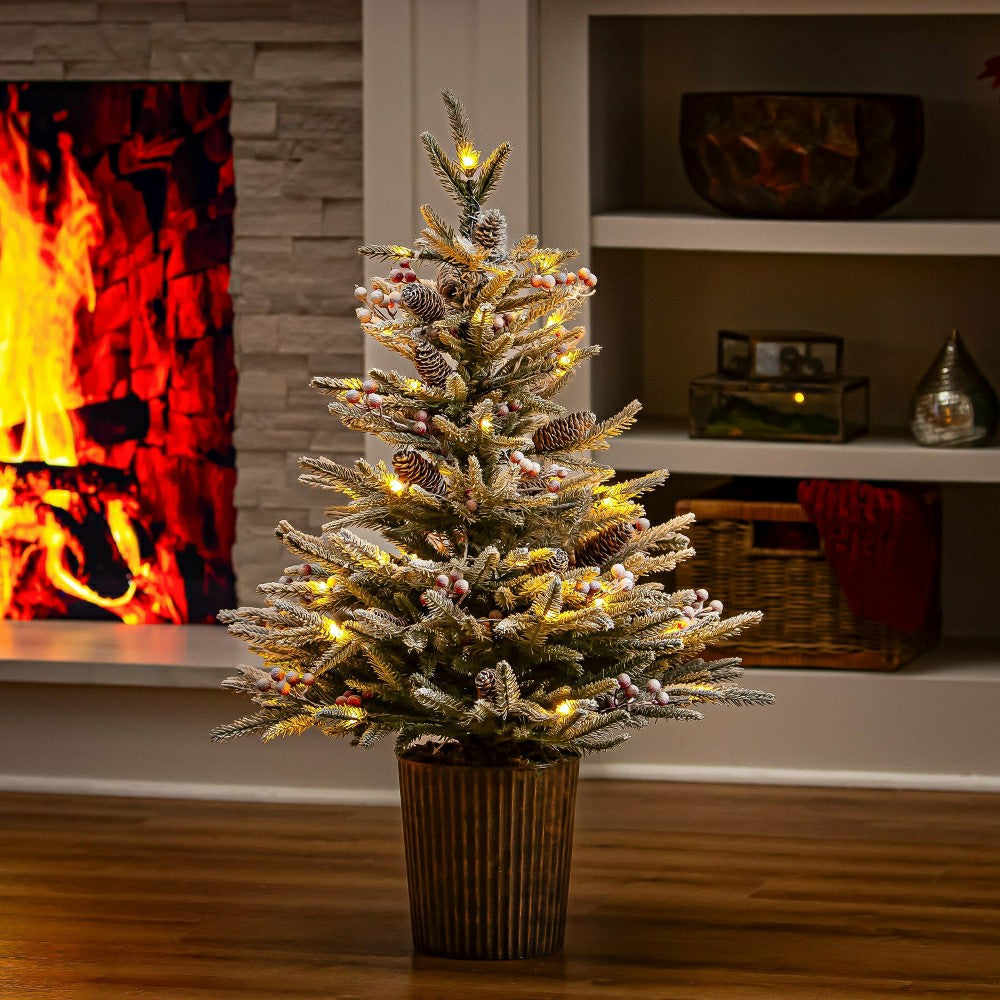 Winter Grove Faux Floral Table Decor Artificial Frosted Pine, 35"H | Plow & Hearth