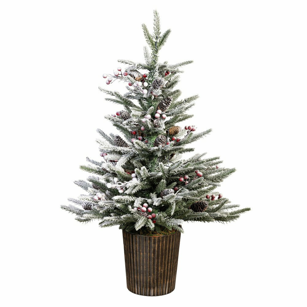 Winter Grove Faux Floral Table Decor Artificial Frosted Pine, 35"H | Plow & Hearth