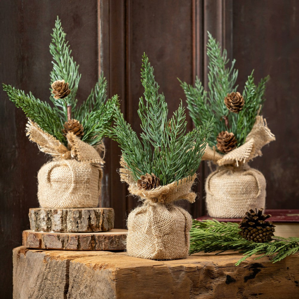 Woodland Storybook Faux Floral Table Décor Pine Artificial with Burlap | Plow & Hearth