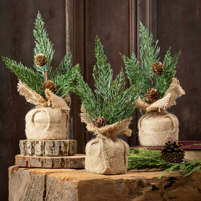 Woodland Storybook Faux Floral Table Décor Pine Artificial with Burlap | Plow & Hearth