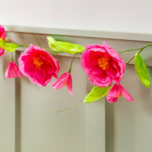 Cottage Garden Hanging Decor Paper Garland Pink Flower, 65"L | Plow & Hearth