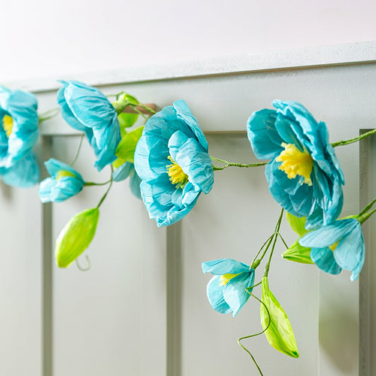 Cottage Garden Hanging Decor Paper Garland Blue Flower, 65"L | Plow & Hearth
