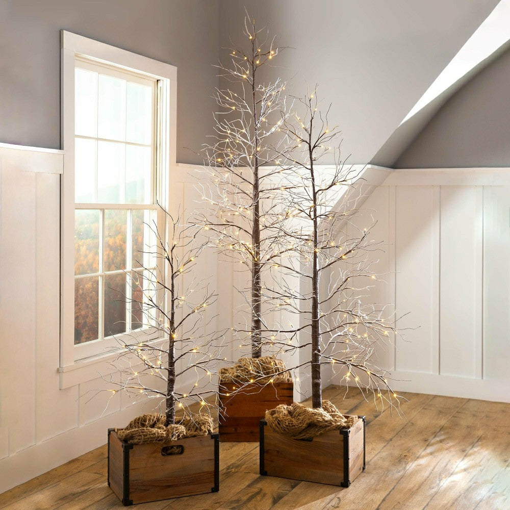 Large Indoor/Outdoor Snowy Lighted Tree, 8'H with 120 Lights | Plow & Hearth